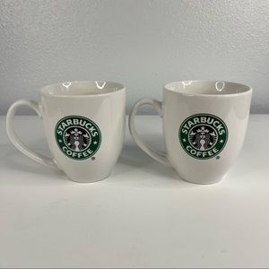 Two (2) Starbucks 15.3oz White Ceramic Siren Mermaid Logo Coffee Cups Mugs 2006